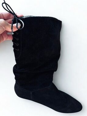 NWOB White Mountain Mid Calf Black Suede Lace Up Boots, Size 7.5